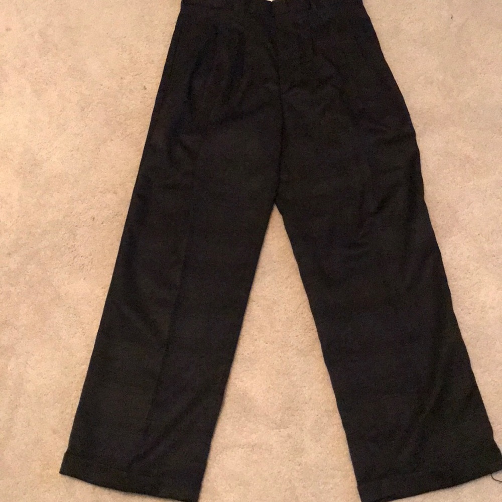 Black wide leg pleated dress pants.
